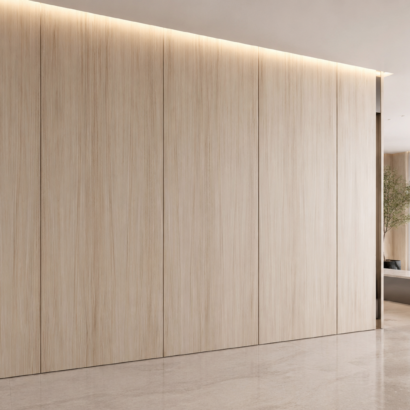 Aplicación de Enchapado Castaño en muebles modernos y proyectos interiores