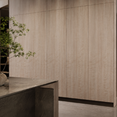 Aplicación de Enchapado Cerezo en muebles modernos y proyectos interiores