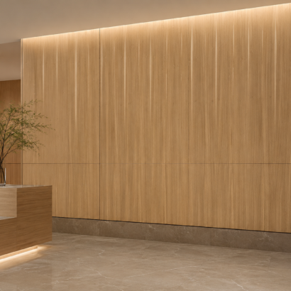 Aplicación de Enchapado Iroko en muebles modernos y proyectos interiores