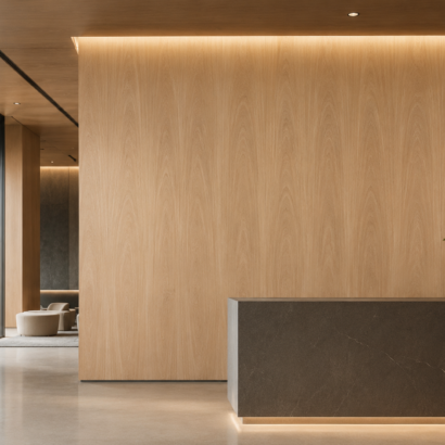 Aplicación de Enchapado Rosa Morada en muebles modernos y proyectos interiores