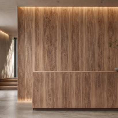 Aplicación de Enchapado Tzalam Desempatado en muebles modernos y proyectos interiores