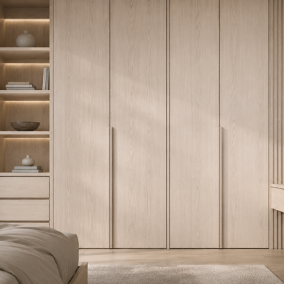Aplicación de MDF Importado Encino en muebles modernos y paneles decorativos