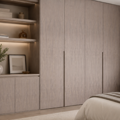 Aplicación de MDF Nogal Importado en muebles modernos y paneles decorativos