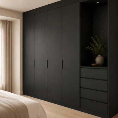 Aplicación de Melamina Negra en muebles modernos para interiores elegantes