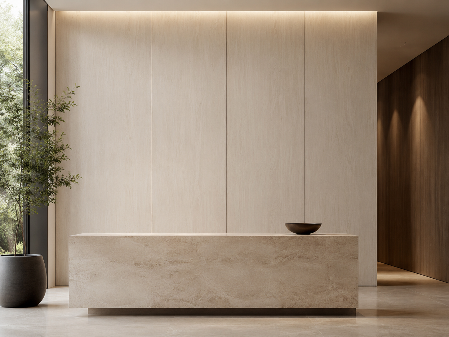 Aplicación de Enchapado Encino Rojo Rayado en muebles modernos y proyectos interiores