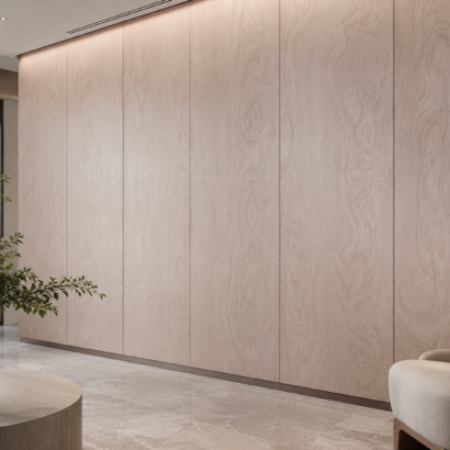 Aplicación de Enchapado Okume en muebles modernos y proyectos interiores
