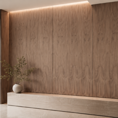 Aplicación de Enchapado Tzalam en muebles modernos y proyectos interiores