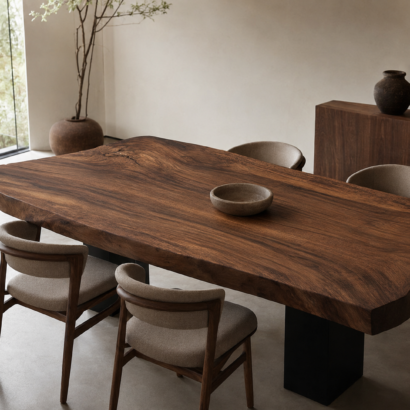 Aplicación de Planchón de Parota en mesa de comedor, cubierta o proyecto interior