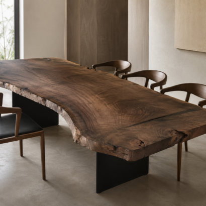 Aplicación de Planchón de Parota en mesa orgánica, cubierta o mobiliario de madera natural