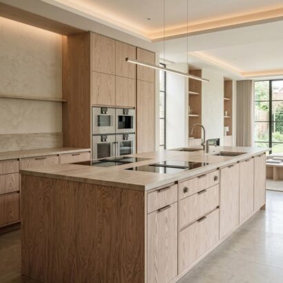 Aplicación de Enchapado Encino Rojo Desenrollado en muebles y proyectos interiores