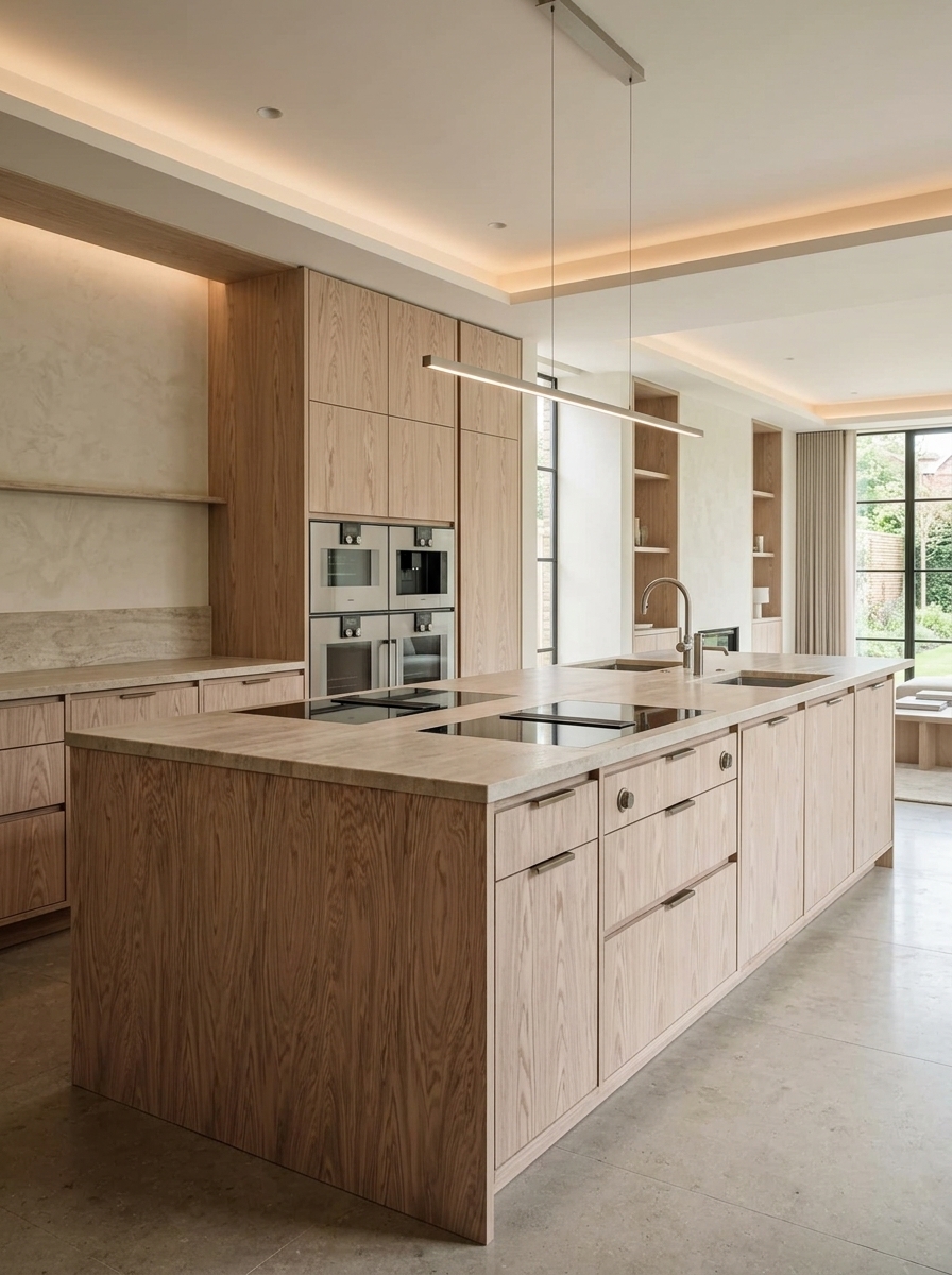 Aplicación de Enchapado Encino Rojo Desenrollado en muebles y proyectos interiores